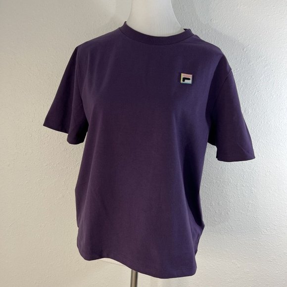 Fila Womens Tee L T-Shirt Purple Short Sleeve Crew Neck Jersey Logo Patch Grape - Picture 2 of 11